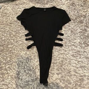 Black high cut cut out short sleeve bodysuit